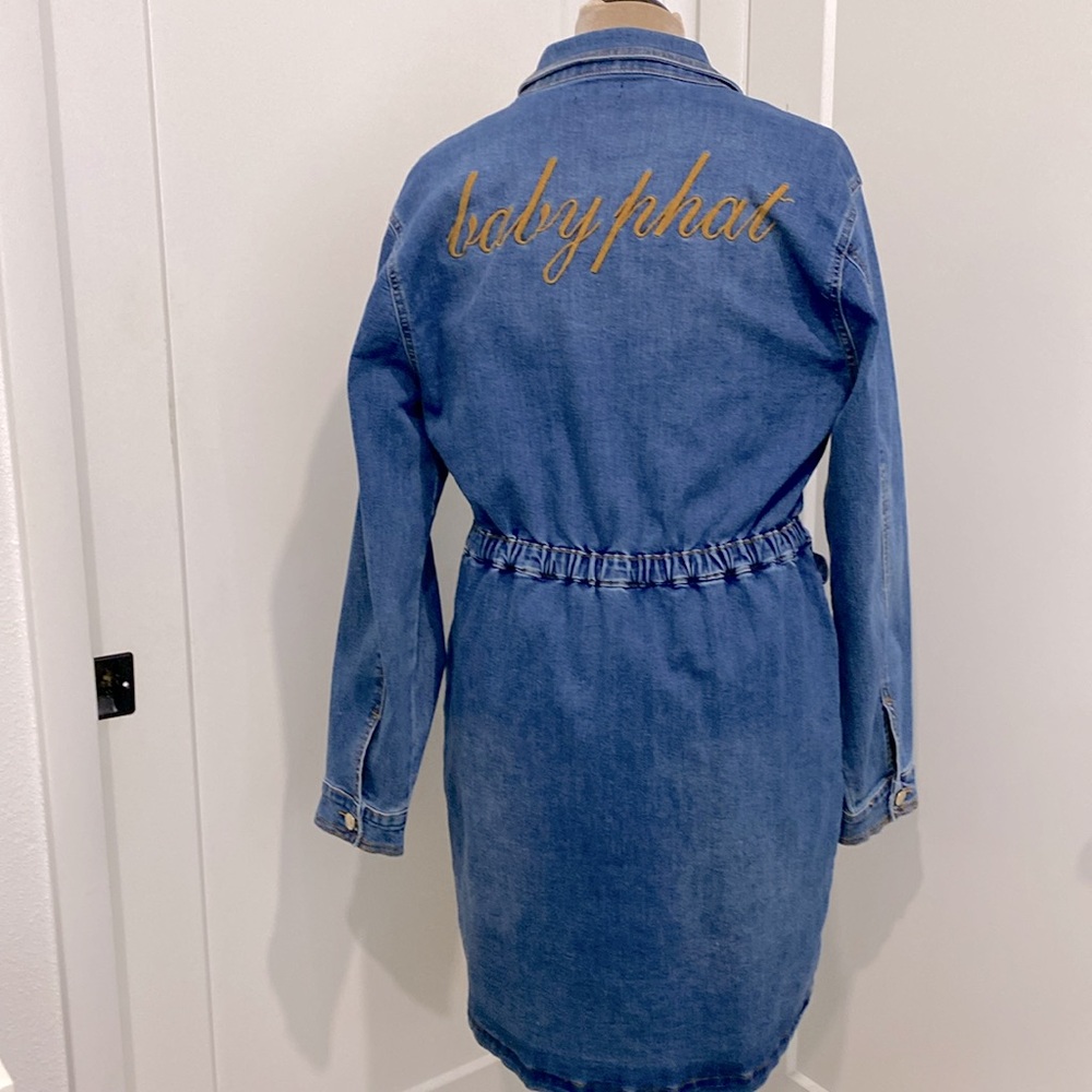 NWT Baby Phat Long Sleeve Denim Dress Gold Hardware with Stretch |Size 2X - Picture 15 of 17
